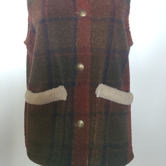 🐑 Vintage Woolrich - Cute Plaid Patterned Vest, Shearling Texture - Size M - Picture 7 of 8